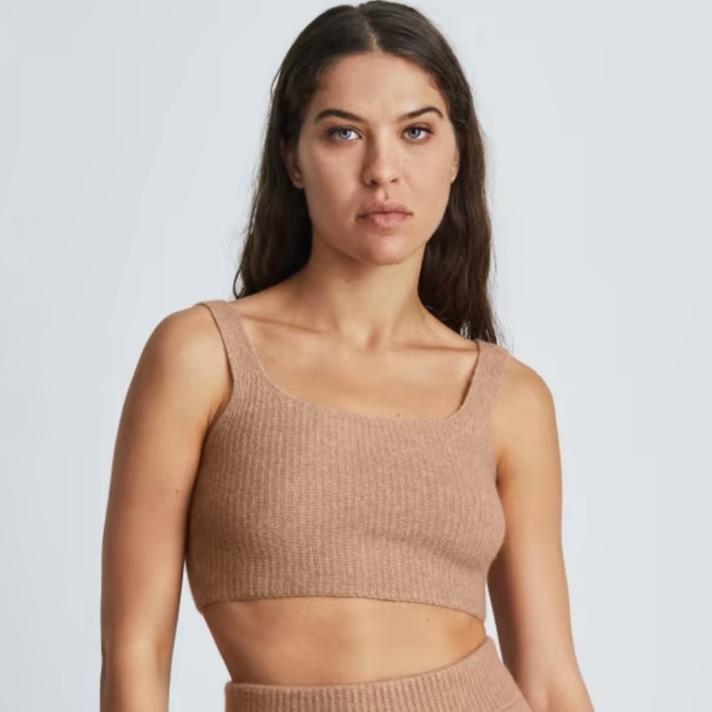 Everlane cozy camel stretch crop top size small NWT